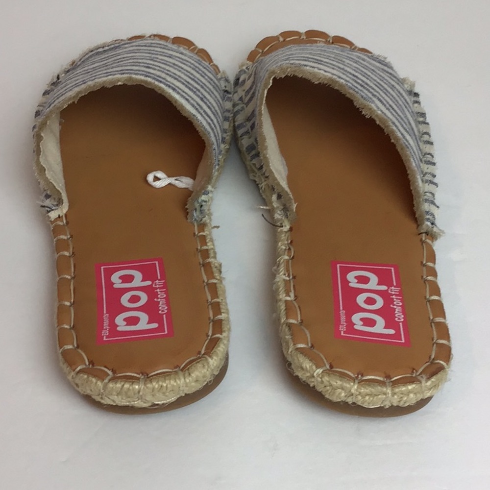 Navy and White Linen Slides Sz 6 1/2 - Picture 5 of 7